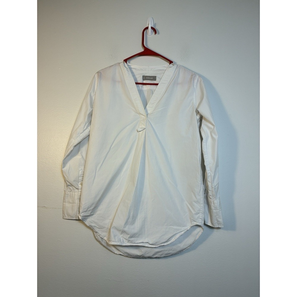 Everlane Popover Top Sz Small Oversized 100% Cotton White Office Casual - Picture 1 of 7